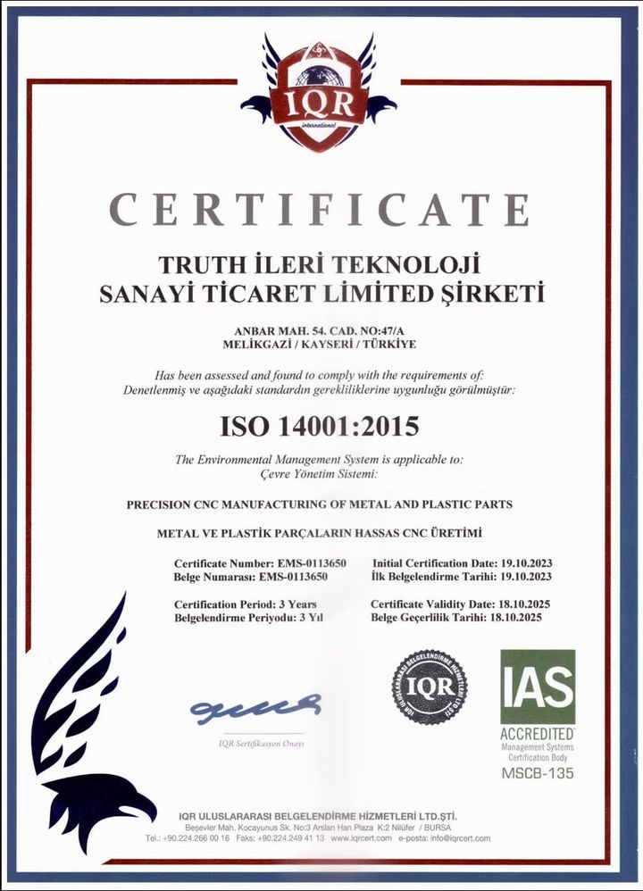ISO 14001:2015 sertifikası