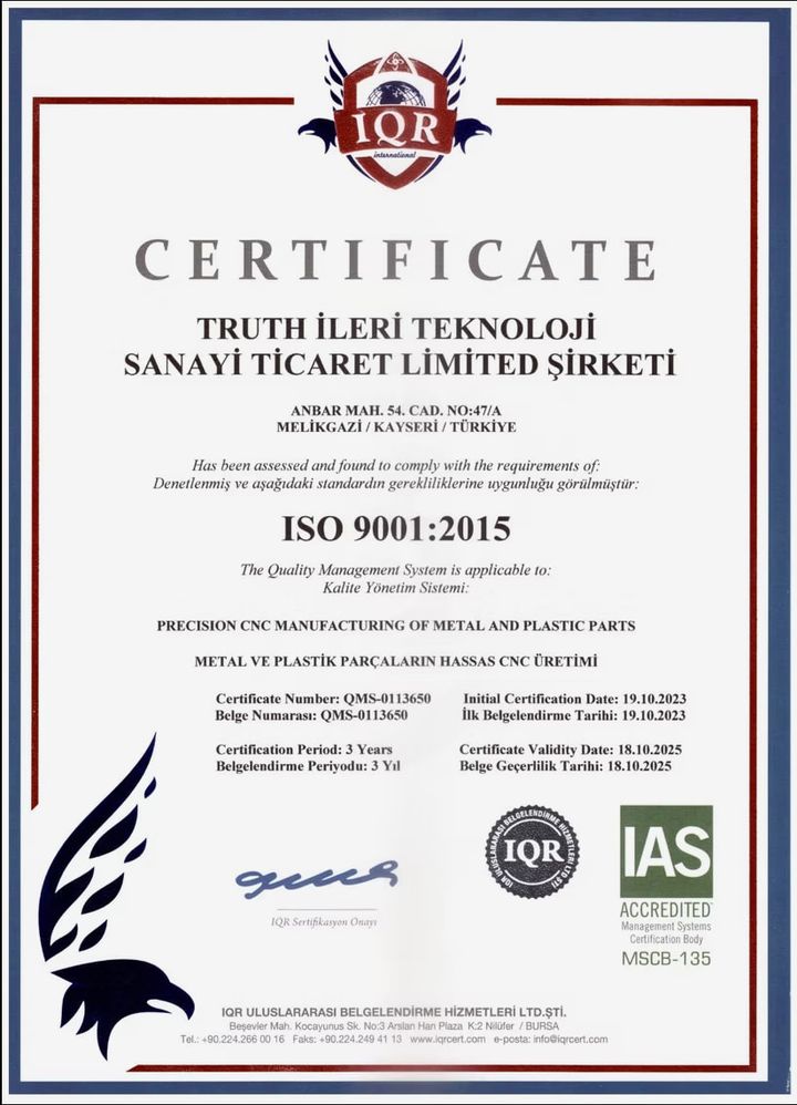 ISO 9001:2015 sertifikası